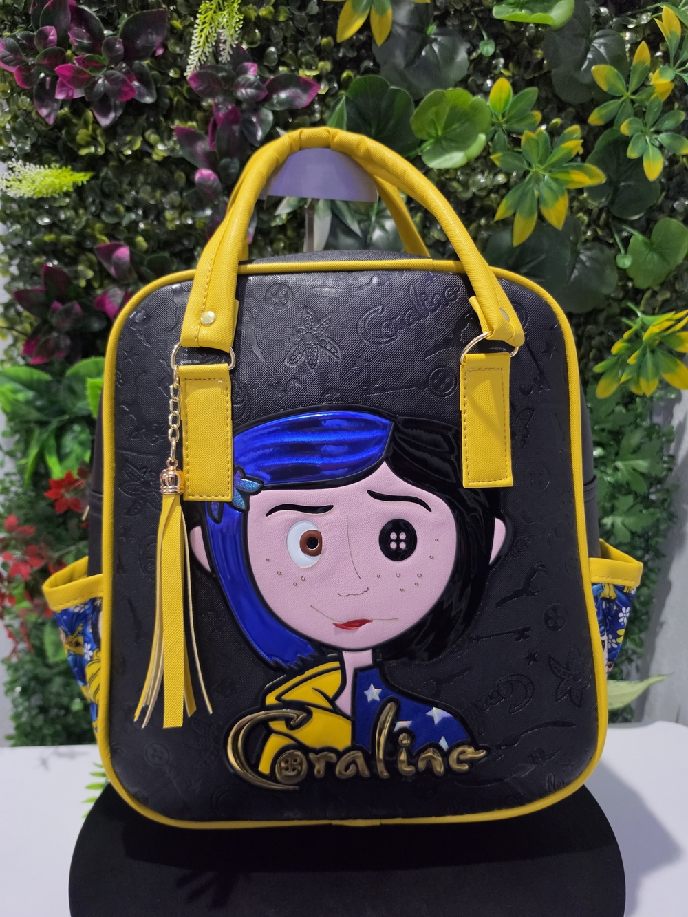 New 30cm Handamade Coraline Graphic Black & Yellow Backpack - Unbranded